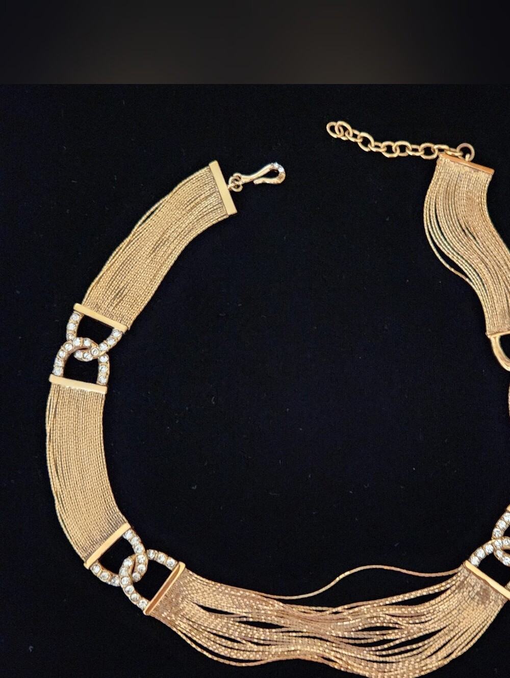 Vintage Monet Multi-Strand Mesh Chain Rhinestone Statement Necklace - Picture 2 of 7